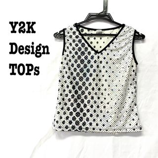 美品【Y2Kデザイン 】メタリックカットソー　タンクトップ　グラデーション