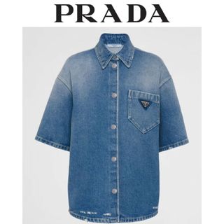 PRADA - 定価19万 プラダ デニムシャツ トライアングルロゴプレート S ブルー バッグ