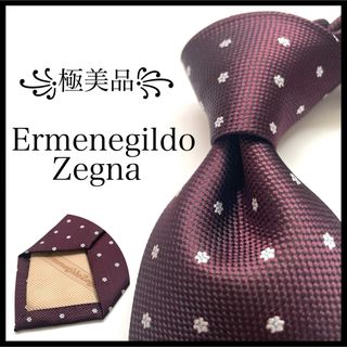 Ermenegildo Zegna - ꧁極美品꧂ エルメネジルドゼニア ネクタイ 花柄 ドット ボルドー レッド 光沢