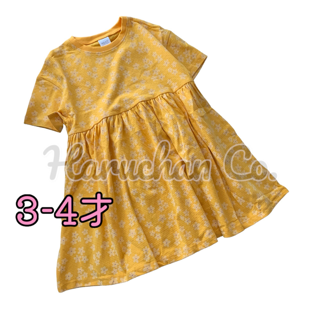 NEXT(ネクスト)の●未使用●3-4才　イエローオレンジ　花柄　ワンピース キッズ/ベビー/マタニティのキッズ服女の子用(90cm~)(ワンピース)の商品写真