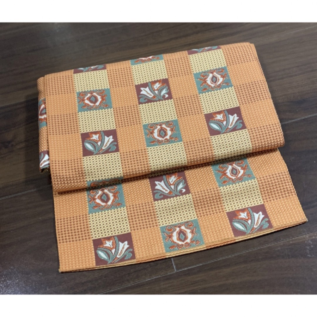 名古屋帯 なごや帯 正絹 オレンジ レディースの水着/浴衣(帯)の商品写真