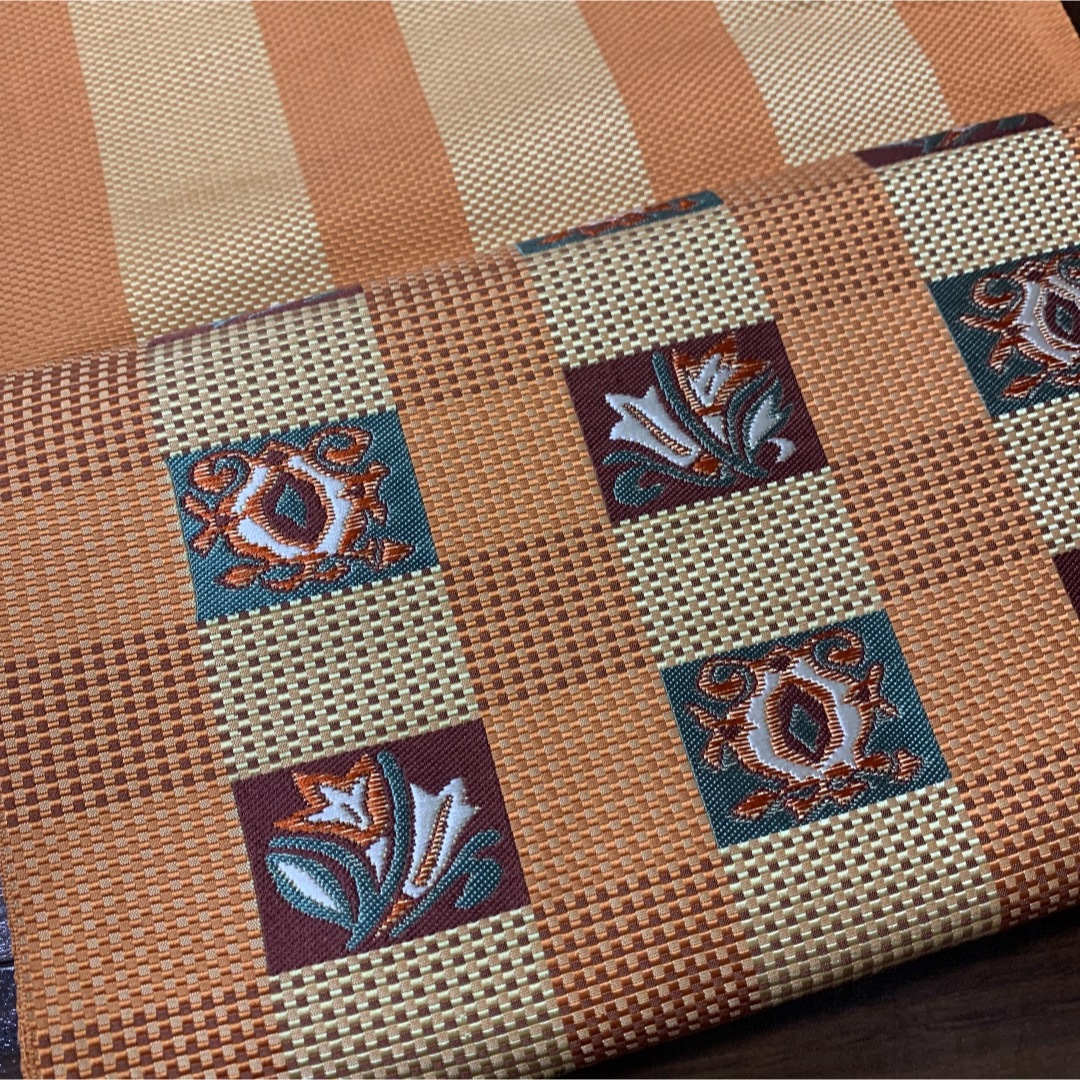 名古屋帯 なごや帯 正絹 オレンジ レディースの水着/浴衣(帯)の商品写真
