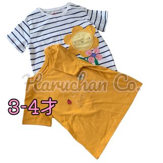 ネクスト(NEXT)の●未使用●3-4才　ネイビーボーダー　お花　Tシャツセット(Tシャツ/カットソー)