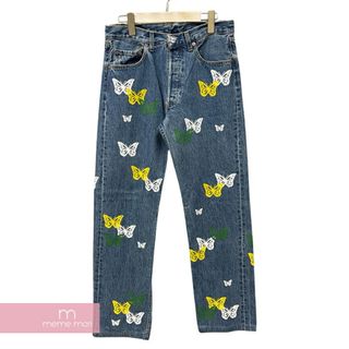 ABOUT DREAMS Butterfly Jeans アバウトドリームズ バタフライジーンズ デニムパンツ バタフライプリント 蝶 総柄 リメイク 加工 ボタンフライ リーバイスボディ インディゴ サイズ32 【240407】【中古-A】【me04】(スラックス/スーツパンツ)