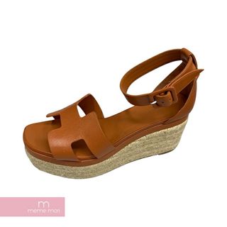 Hermes - HERMES Espadrilles Sandals 40802069212 エルメス エスパドリーユ エルダ サンダル Hサンダル ウエッジソール ヒールサンダル ブラウン サイズ37【240408】【中古-B】【me04】