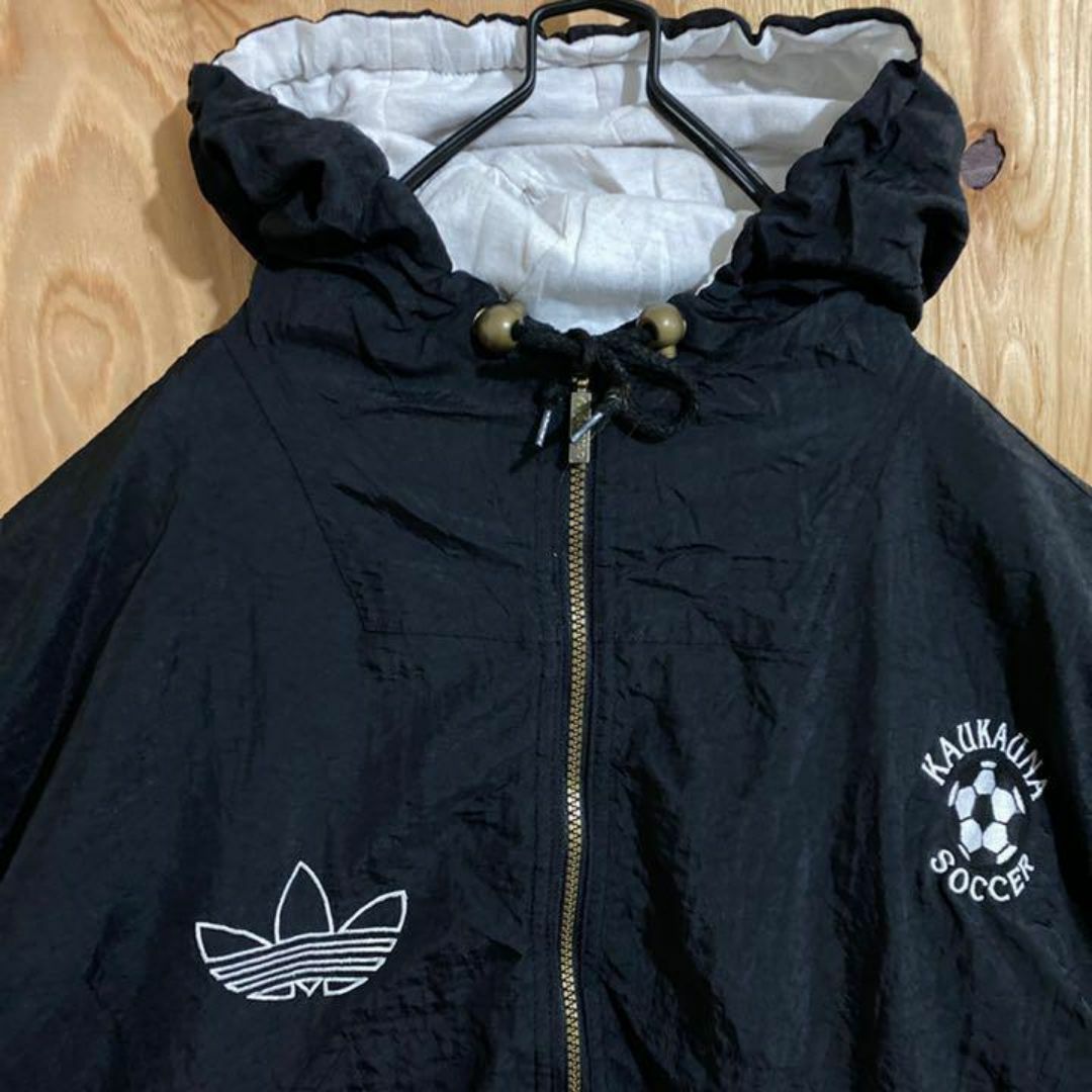 adidas(アディダス)のアディダス 80s デカロゴ ナイロン パーカー ジャケット US古着 ブラック メンズのジャケット/アウター(ナイロンジャケット)の商品写真