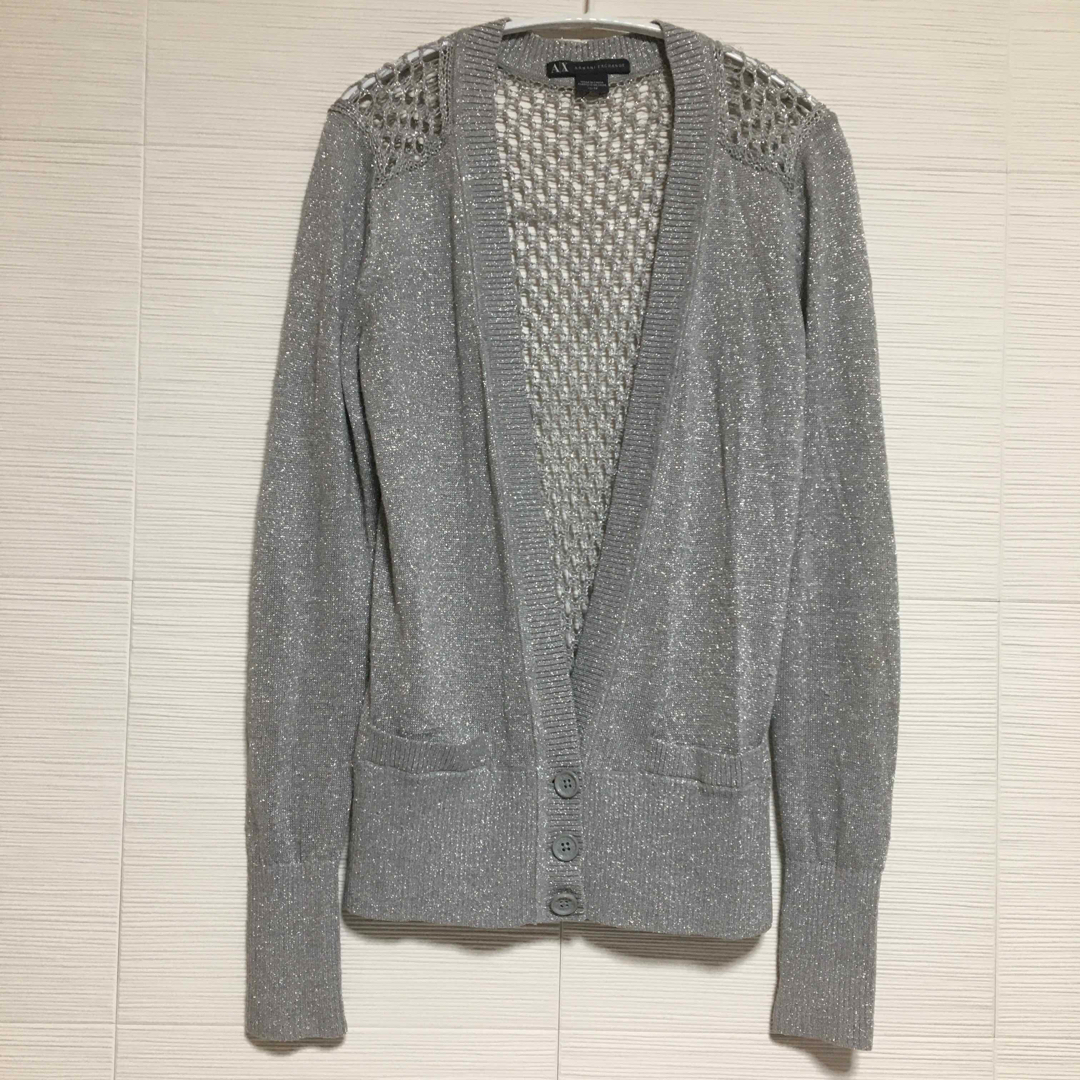 ARMANI EXCHANGE(アルマーニエクスチェンジ)のアルマーニエクスチェンジ　カーディガン　グレー　シルバー　ラメ　レディース レディースのトップス(カーディガン)の商品写真