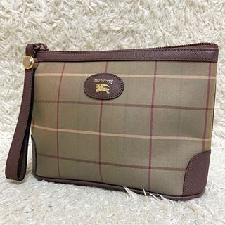 BURBERRY - 極美品　バーバリー　ポーチ　ノバチェック　ホースロゴ　キャンバス　レザー　玉虫色