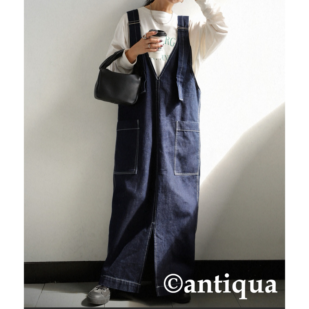 antiqua(アンティカ)のantiquaサロペットデニムスカート レディースのパンツ(サロペット/オーバーオール)の商品写真