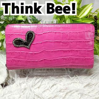 think bee 長財布 クロコ ピンク ラウンド シンクビー 財布 ハート