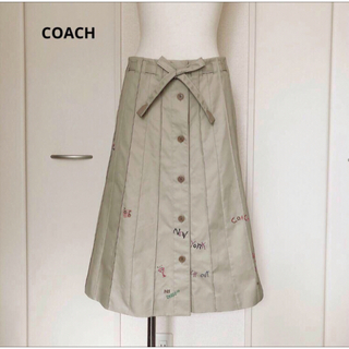 コーチ(COACH)の完売　コーチ　COACH プリーツ　ロング　スカート　刺繍　ベルト　ベージュ　4(ロングスカート)