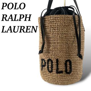 ポロラルフローレン(POLO RALPH LAUREN)のポロラルフローレン　かごバッグ　トップハンドル　巾着　ポーチ　ラフィア　レザー(かごバッグ/ストローバッグ)