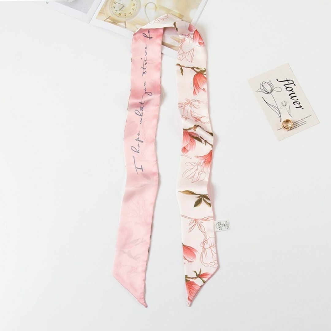 リボン スカーフ 花 ピンク プレゼント ロング バッグ 上品 レディースのファッション小物(バンダナ/スカーフ)の商品写真