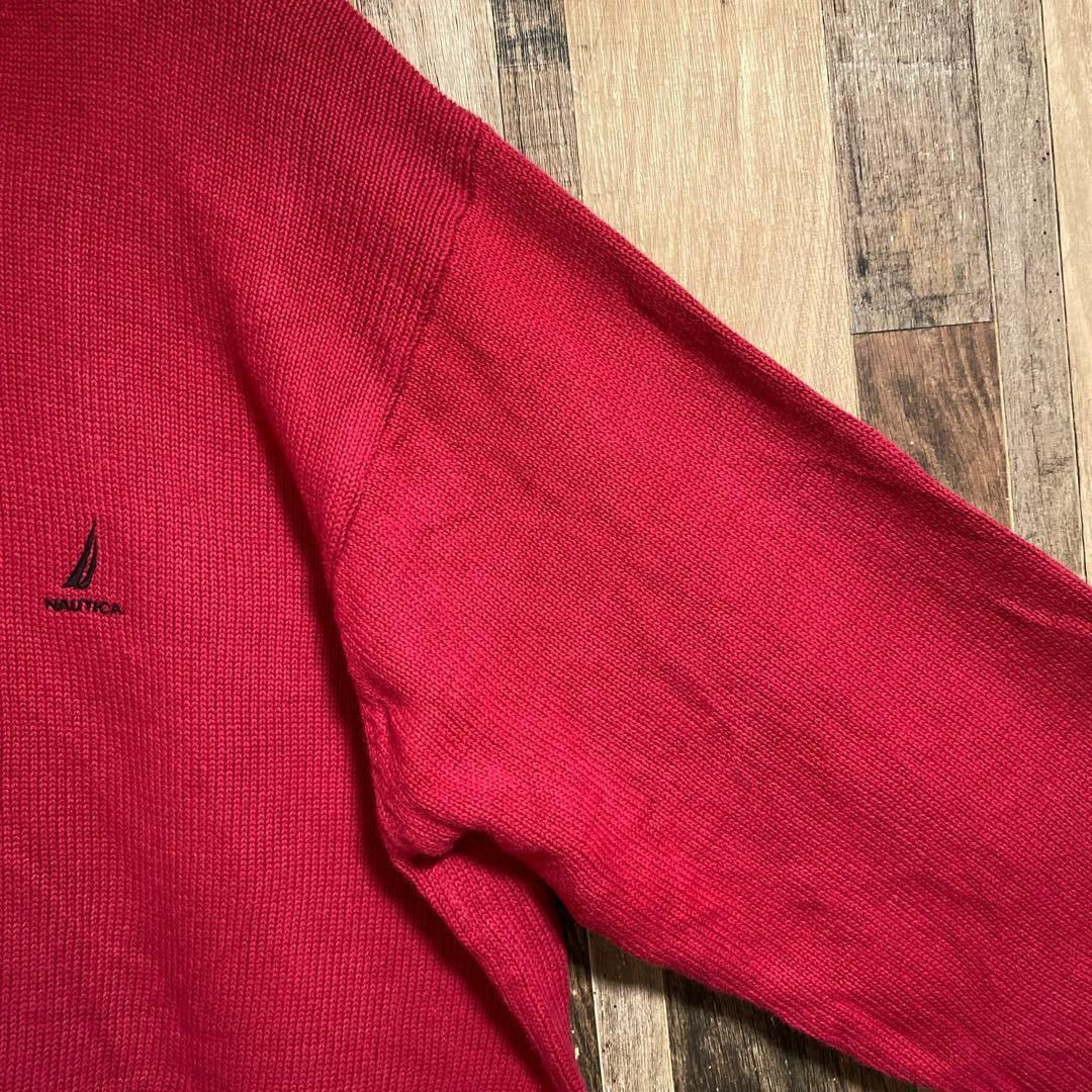 NAUTICA(ノーティカ)のノーティカ メンズ ニット セーター 赤 L ロゴ 無地USA古着 長袖 メンズのトップス(ニット/セーター)の商品写真