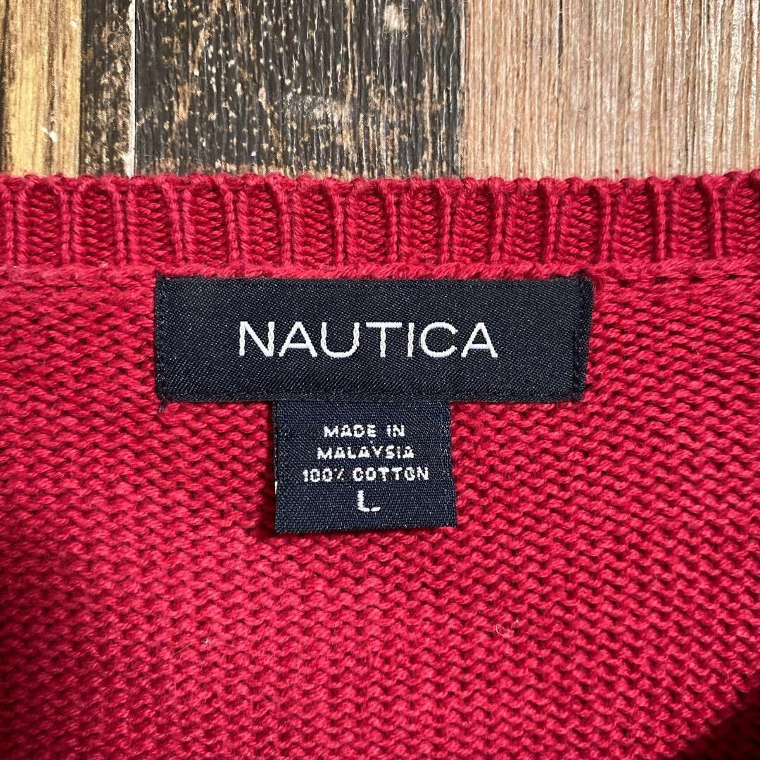 NAUTICA(ノーティカ)のノーティカ メンズ ニット セーター 赤 L ロゴ 無地USA古着 長袖 メンズのトップス(ニット/セーター)の商品写真