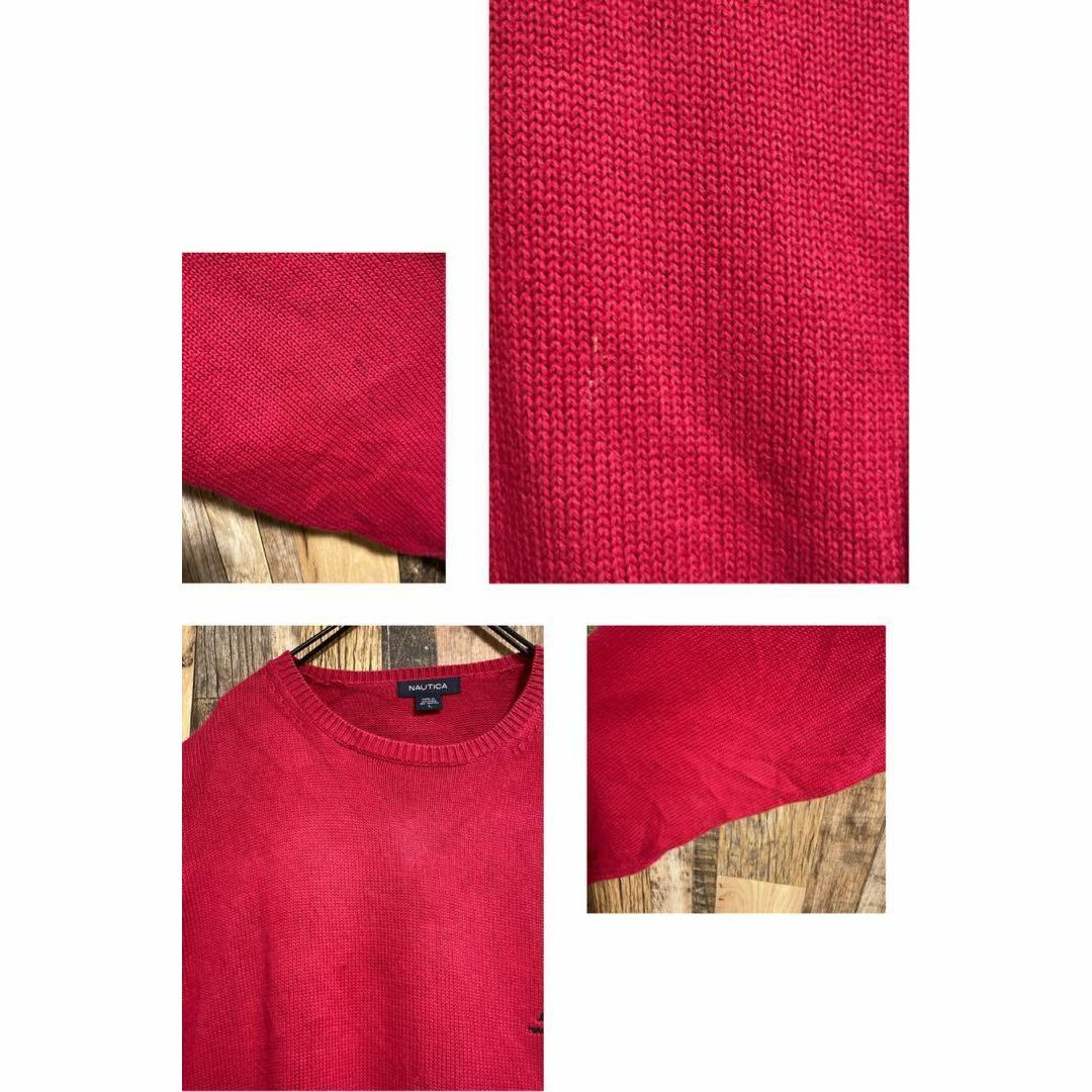 NAUTICA(ノーティカ)のノーティカ メンズ ニット セーター 赤 L ロゴ 無地USA古着 長袖 メンズのトップス(ニット/セーター)の商品写真