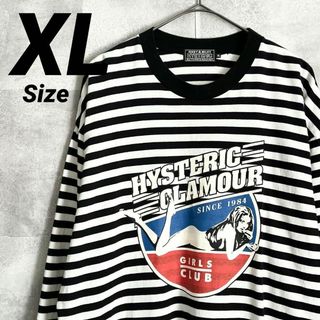 ヒステリックグラマー(HYSTERIC GLAMOUR)の美品★XL★ヒステリックグラマー ヒスガール 長袖Tシャツ ロンT 黒白ボーダー(Tシャツ/カットソー(七分/長袖))