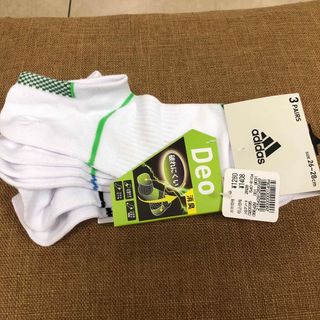 タグ付き　adidas メンズソックス26〜28㎝ 3足1組　白　春夏向き(ソックス)