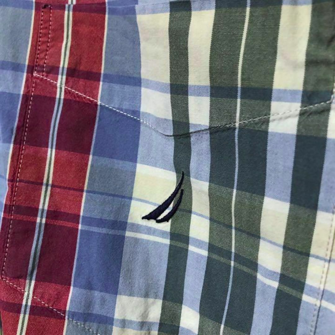 NAUTICA(ノーティカ)のノーティカ チェック カラフル USA古着 90s 半袖 シャツ レッド ブルー メンズのトップス(シャツ)の商品写真