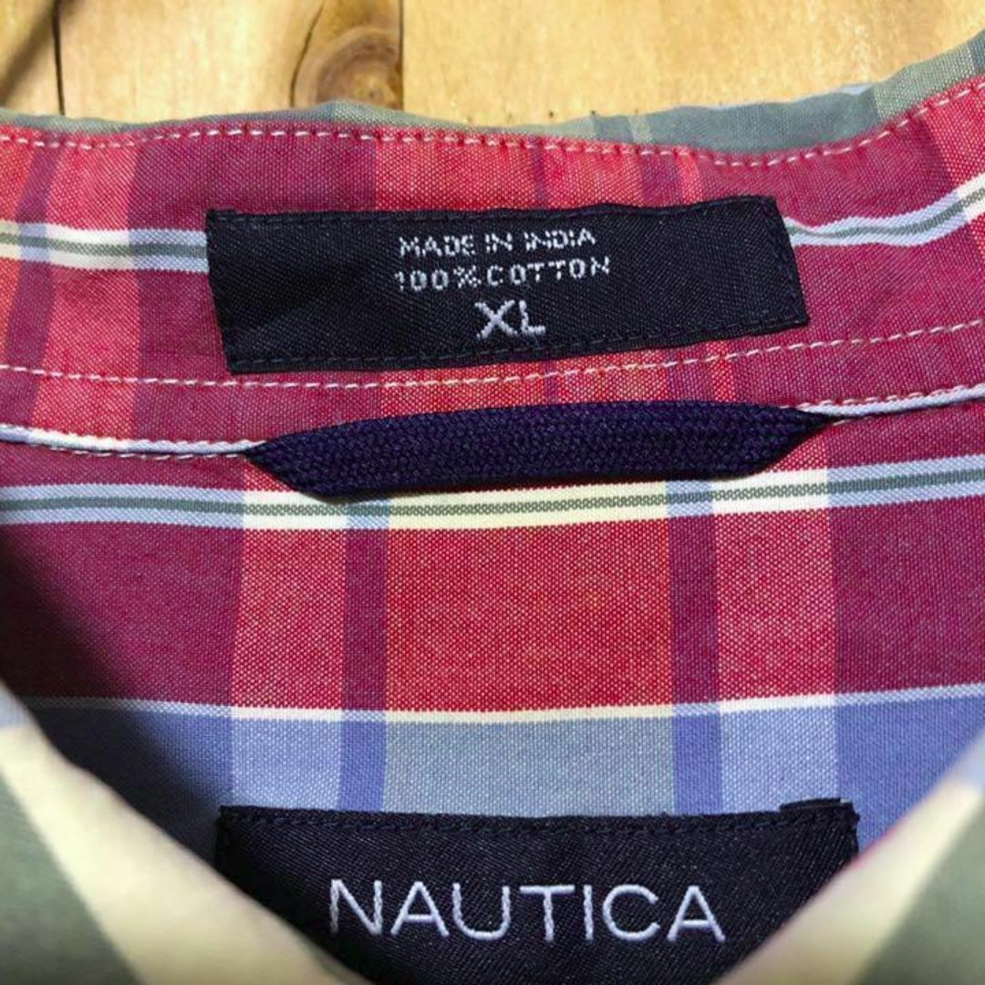 NAUTICA(ノーティカ)のノーティカ チェック カラフル USA古着 90s 半袖 シャツ レッド ブルー メンズのトップス(シャツ)の商品写真