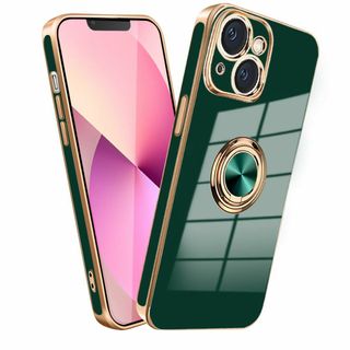 【色: ダークグリーン】iphone14 ケース リング いpほね14 リング付(その他)