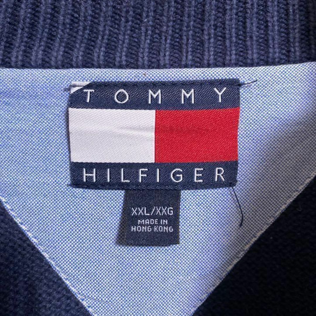 TOMMY HILFIGER(トミーヒルフィガー)のトミーヒルフィガー ハーフジップ ニット 紺 ボーダー古着 長袖 スウェット メンズのトップス(ニット/セーター)の商品写真