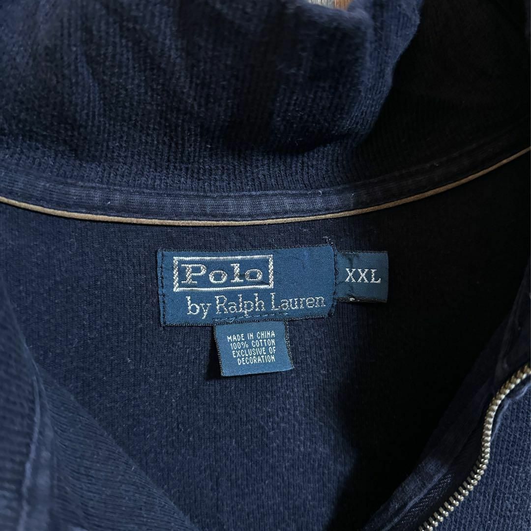 POLO RALPH LAUREN(ポロラルフローレン)のラルフローレン ハーフジップ ネイビー ロゴ トレーナー USA古着 XXL メンズのトップス(スウェット)の商品写真