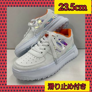 23.5cm★新品★レディース ライン 厚底 フェイクレザーシューズ 白虹(スニーカー)