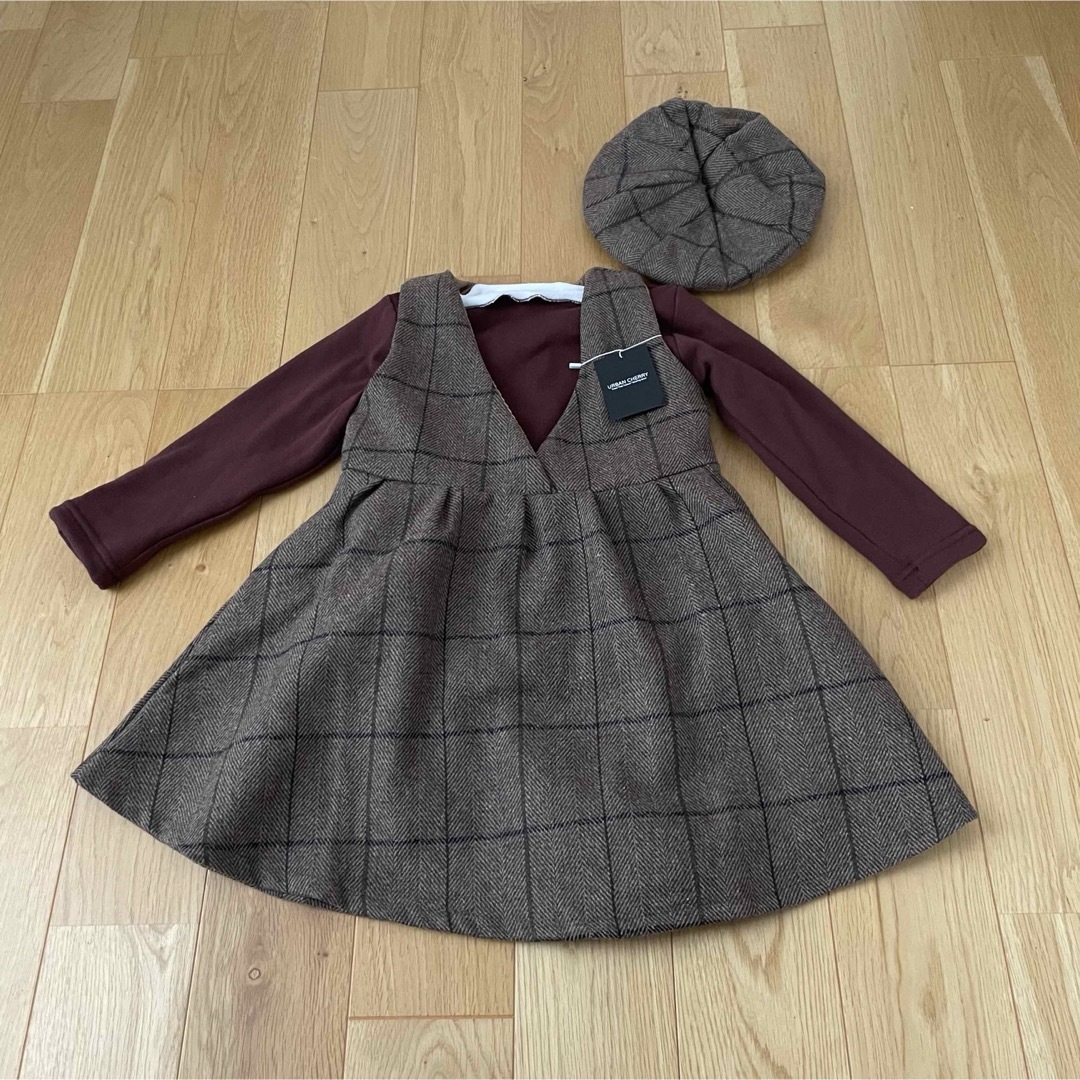 アーバンチェリーチェックワンピース100 キッズ/ベビー/マタニティのキッズ服女の子用(90cm~)(ワンピース)の商品写真