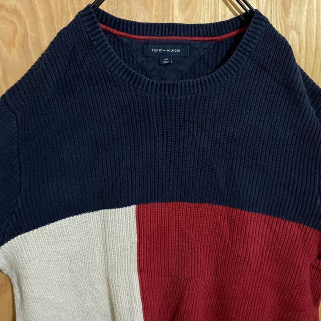 TOMMY HILFIGER(トミーヒルフィガー)のトミー ヒルフィガー US古着 90s 長袖 ニット セーター ネイビー メンズ メンズのトップス(ニット/セーター)の商品写真