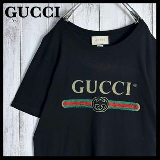 グッチ(Gucci)の【USED加工】グッチ☆ビッグロゴ入りTシャツ ヴィンテージロゴ 定番ブラック(Tシャツ/カットソー(半袖/袖なし))