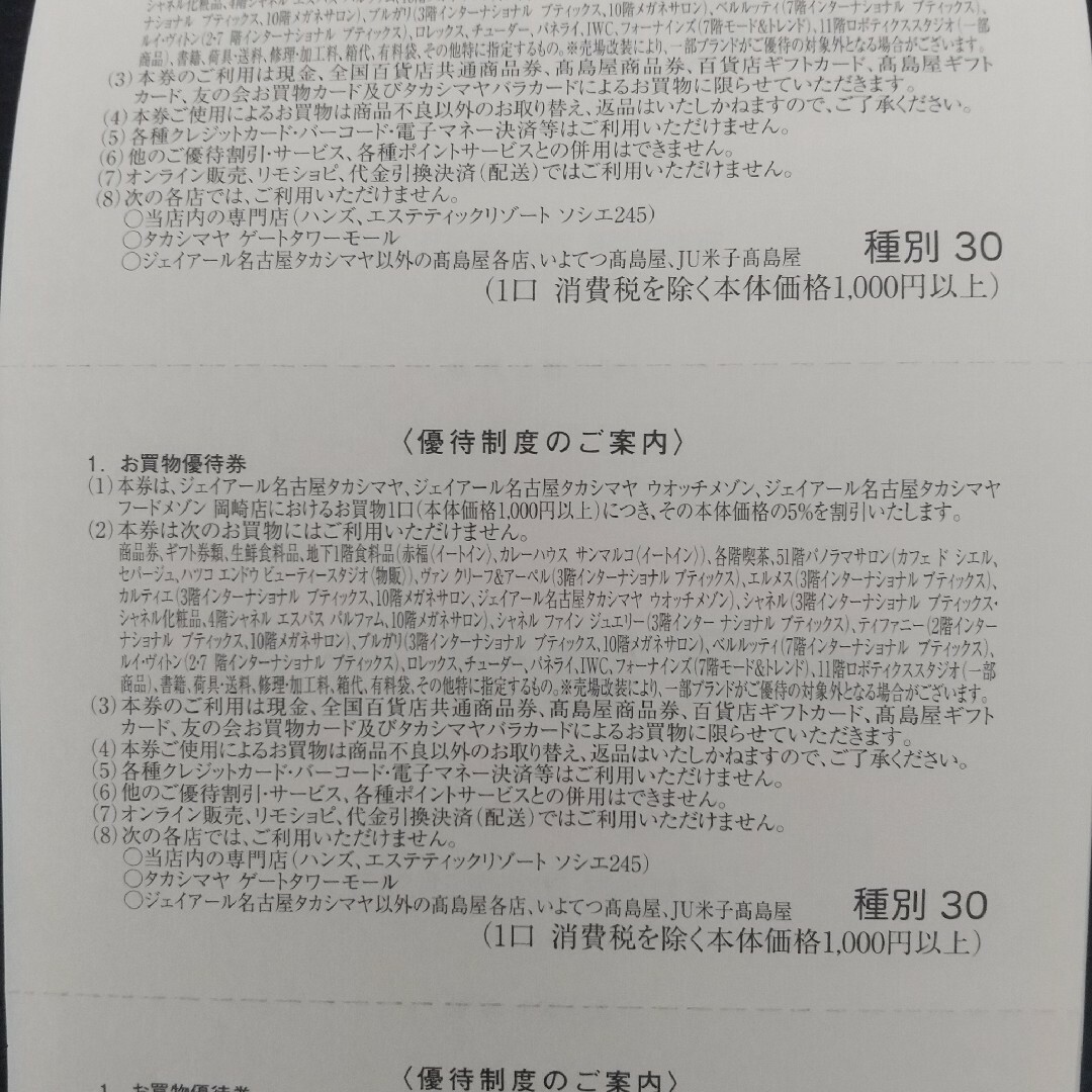 ジェイアール名古屋タカシマヤ   買物優待券 有料催招待券  高島屋 チケットの優待券/割引券(ショッピング)の商品写真