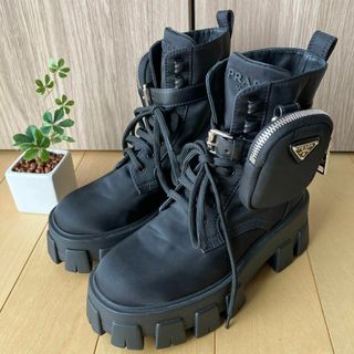 プラダ PRADA モノリス コンバットブーツ リナイロン　22㎝　黒　ポーチ付