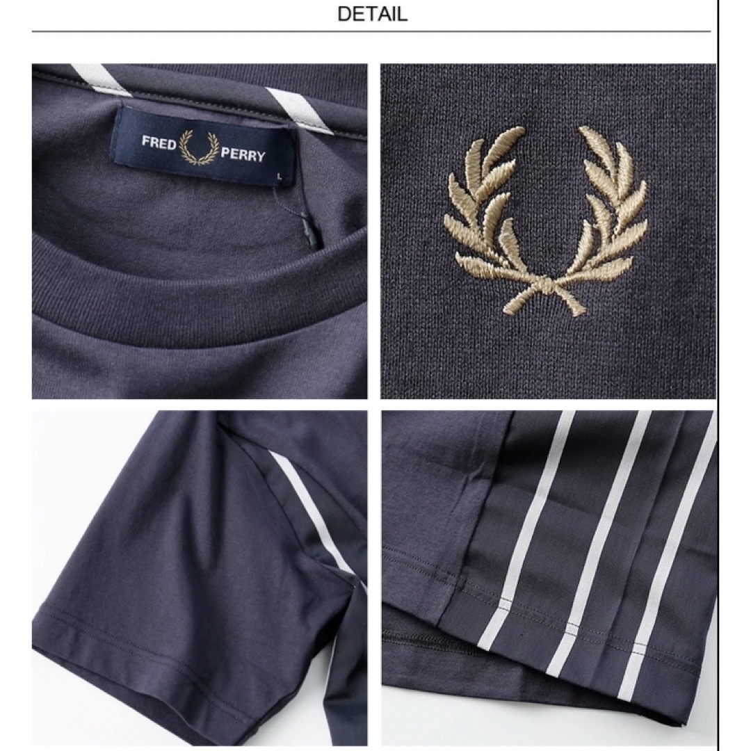 FRED PERRY(フレッドペリー)の人気　完売　フレッドペリー　ストライプ　パネルドTシャツ　ネイビー　シャツ メンズのトップス(Tシャツ/カットソー(半袖/袖なし))の商品写真