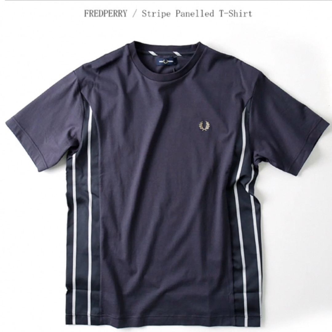 FRED PERRY(フレッドペリー)の人気　完売　フレッドペリー　ストライプ　パネルドTシャツ　ネイビー　シャツ メンズのトップス(Tシャツ/カットソー(半袖/袖なし))の商品写真