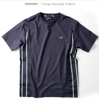 フレッドペリー(FRED PERRY)の人気　完売　フレッドペリー　ストライプ　パネルドTシャツ　ネイビー　シャツ(Tシャツ/カットソー(半袖/袖なし))
