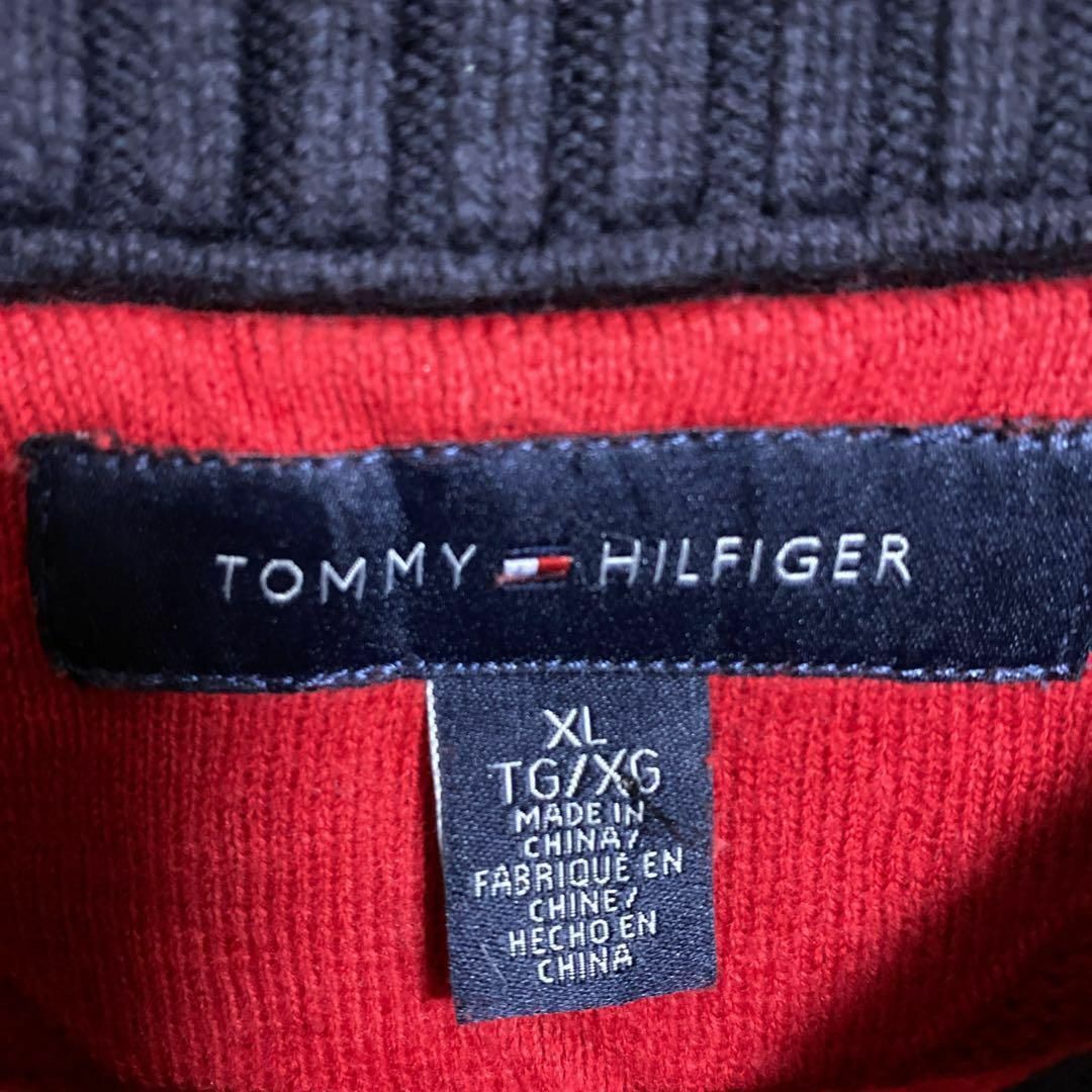 TOMMY HILFIGER(トミーヒルフィガー)のトミーヒルフィガー メンズ ニット セーター 赤 ロゴ XL USA古着 長袖 メンズのトップス(ニット/セーター)の商品写真