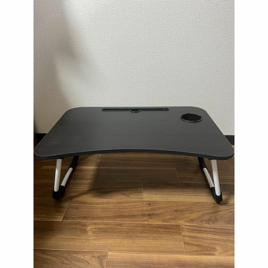 折りたたみテーブル ブラック 黒 ベッド ローテーブル 軽量 大容量 インテリア/住まい/日用品の机/テーブル(ローテーブル)の商品写真