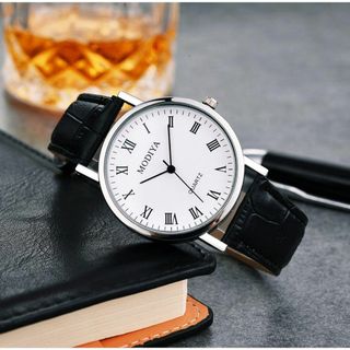 【新品】腕時計 ビジネス おしゃれ シンプル ローマ数字 ブラック×ホワイト(腕時計(アナログ))