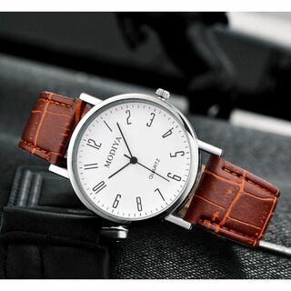 【新品】腕時計 ビジネス おしゃれ クオーツ ローマ数字 ブラウン×ホワイト(腕時計(アナログ))