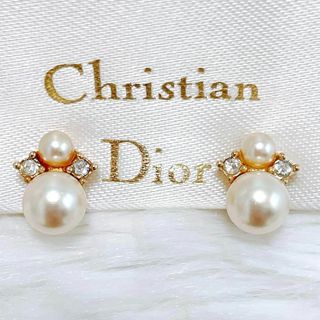 クリスチャンディオール(Christian Dior)の美品✨クリスチャンディオール ゴールド イヤリング パール ラインストーン 刻印(イヤリング)