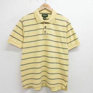 Eddie Bauer - XL★古着 エディーバウアー 半袖 ブランド ポロ シャツ メンズ 鹿の子 大きいサイズ コットン 黄他 イエロー ボーダー 24apr09 中古 トップス