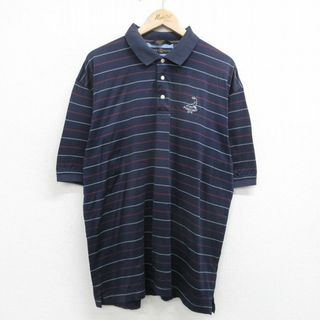 トミーヒルフィガー(TOMMY HILFIGER)のXL★古着 トミーヒルフィガー TOMMY HILFIGER 半袖 ブランド ポロ シャツ メンズ 90年代 90s パインホースト 大きいサイズ コットン 紺他 ネイビー 24apr09 中古 トップス(ポロシャツ)