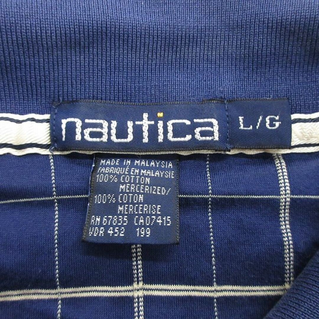 NAUTICA(ノーティカ)のXL★古着 ノーティカ NAUTICA 半袖 ブランド ポロ シャツ メンズ 90年代 90s ワンポイントロゴ 大きいサイズ コットン 紺他 ネイビー チェック 24apr09 中古 トップス メンズのトップス(ポロシャツ)の商品写真