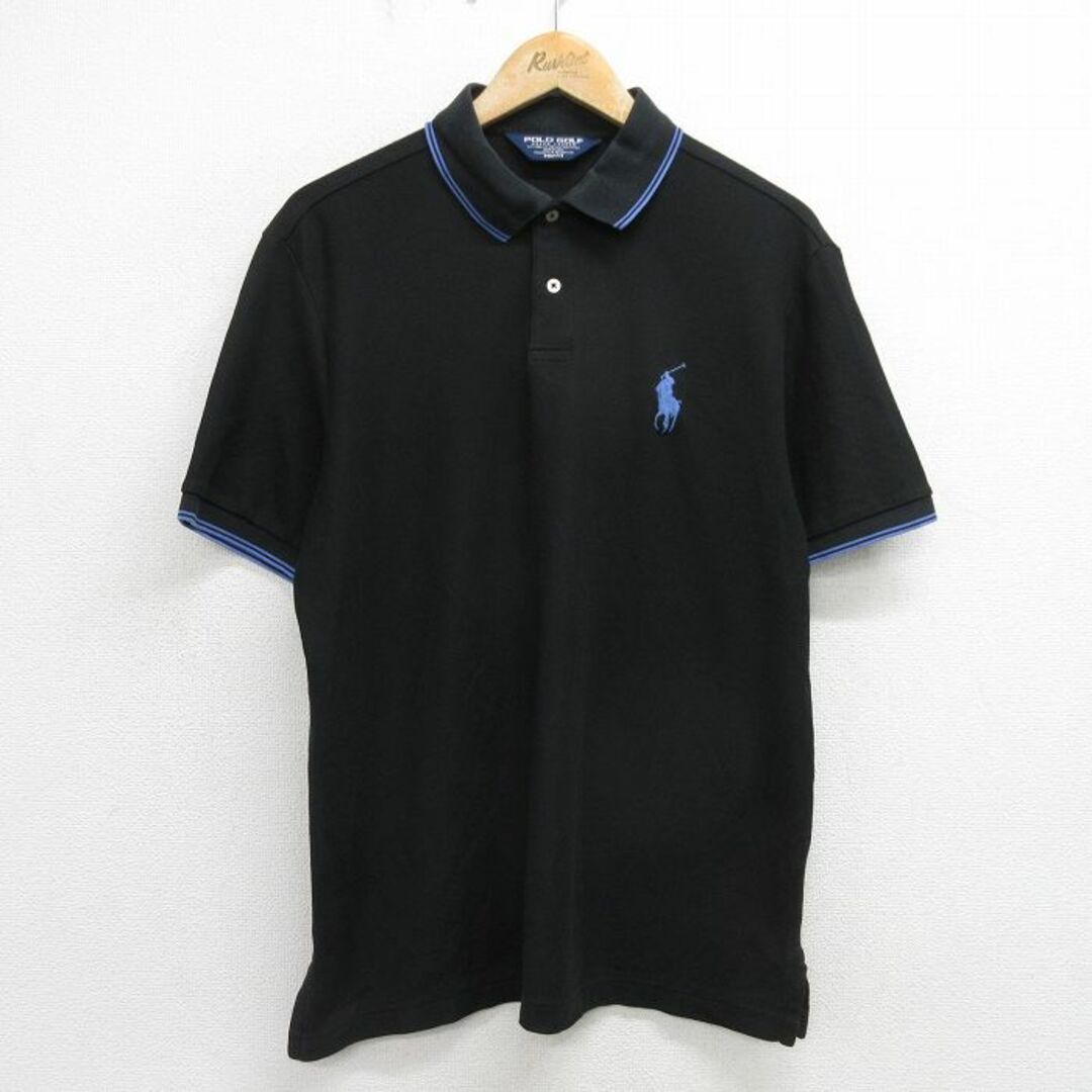 Ralph Lauren(ラルフローレン)のL★古着 ラルフローレン Ralph Lauren ポロゴルフ 半袖 ブランド ポロ シャツ メンズ 90年代 90s ワンポイントロゴ 鹿の子 黒他 ブラック 24apr09 中古 トップス メンズのトップス(ポロシャツ)の商品写真