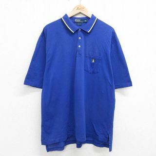 Ralph Lauren - XL★古着 ラルフローレン Ralph Lauren 半袖 ブランド ポロ シャツ メンズ 90年代 90s ワンポイントロゴ 大きいサイズ 鹿の子 コットン 青 ブルー 24apr09 中古 トップス