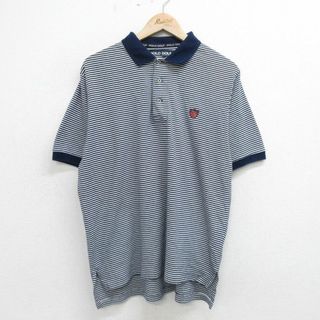 ラルフローレン(Ralph Lauren)のL★古着 ラルフローレン Ralph Lauren ポロゴルフ 半袖 ブランド ポロ シャツ メンズ 90年代 90s ワンポイントロゴ 大きいサイズ コットン 白他 ホワイト ボーダー 【spe】 24apr09 中古 トップス(ポロシャツ)