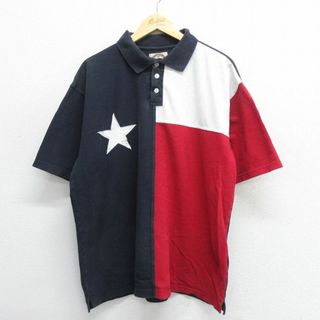 XL★古着 半袖 ポロ シャツ メンズ テキサス 鹿の子 大きいサイズ マルチカラー 黒他 ブラック 24apr09 中古 トップス(ポロシャツ)