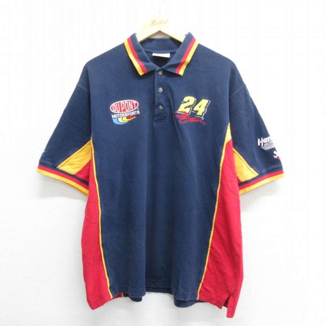 XL★古着 半袖 ポロ シャツ メンズ 00年代 00s NASCAR 鹿の子 大きいサイズ コットン 紺他 ネイビー 24apr09 中古 トップス メンズのトップス(ポロシャツ)の商品写真