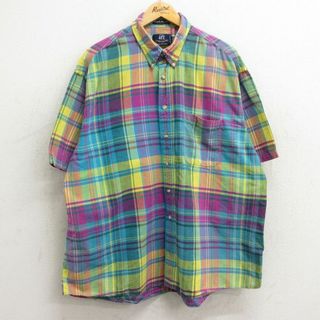 XL★古着 バンヒューセン 半袖 シャツ メンズ 90年代 90s コットン 開襟 オープンカラー 黄他 イエロー 24apr09 中古 トップス(シャツ)